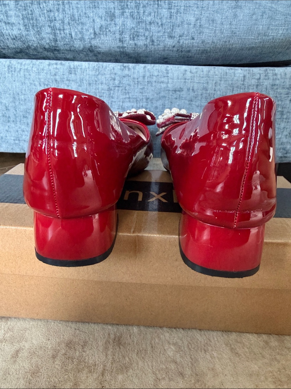 Pearl-Bow Patent Red Pointed-Toe Flats - Picture 4 of 9